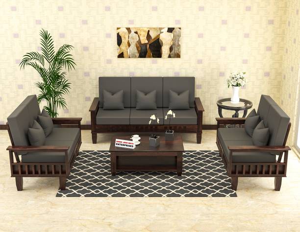 Shree Jeen Mata Enterprises KUBER Design Sheesham Wood Seven Seater Sofa Set With 'DERBY' Fabric Cushion | Fabric 3 + 2 + 2 Sofa Set