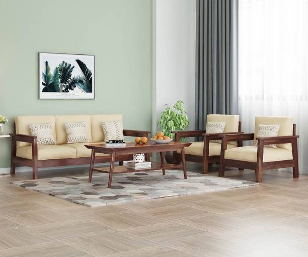 House Of Kuber Solid Sheesham Wood Modern 5 Seater Sofa Set For Living Room, Office, Café. Fabric 3 + 1 + 1 Sofa Set