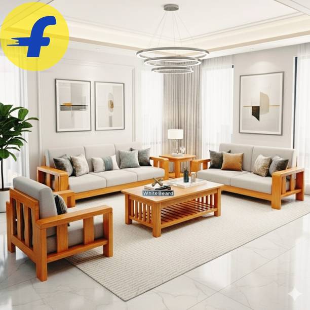 WhiteBeard Wood Sofa Set/Sofa Set 6 Seater/Solid Sheesham Wooden Sofa Set For Living Room Fabric 3 + 2 + 1 Sofa Set
