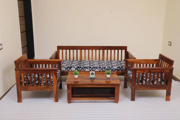Cherry Wood Rosewood (Sheesham) Fabric 3 + 1 + 1 Sofa Set