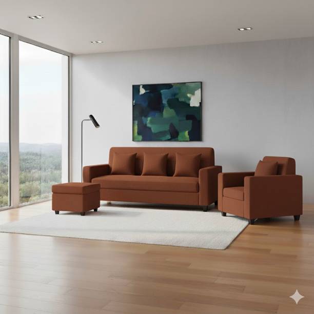 WAKESURE Premium Quality (3 Seater + 1 Seater ) With Ottoman Jute Fabric 3 + 1 + 1 Sofa Set