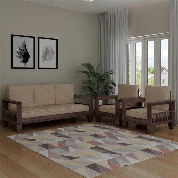 VIVENTO Solid Sheesham Wood Five Seater Pocket Sofa Set For Living Room/ Office || Fabric 3 + 1 + 1 Sofa Set