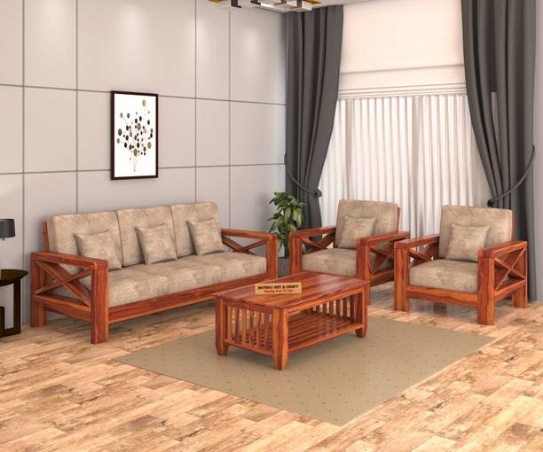 NATRAJ ART & CRAFT Sheesham Solid Wood 5 Seater Sofa Set for Living Room Home & Office | Sofa Set Fabric 3 + 1 + 1 Sofa Set