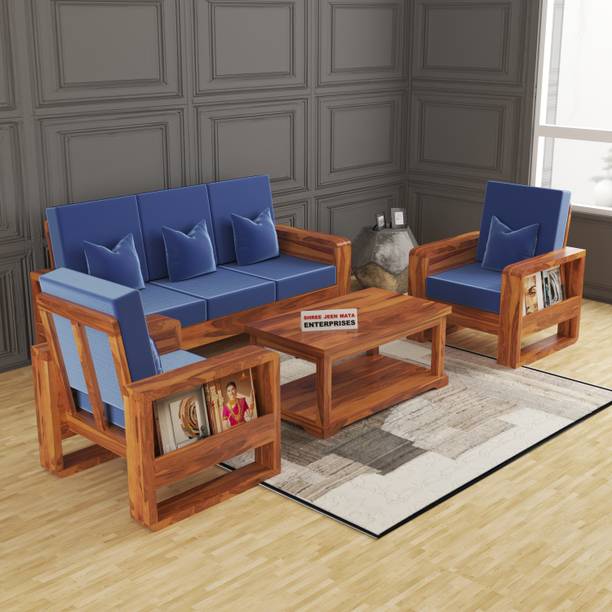 JeenWood Solid Wood Five Seater Sofa Set With Round Arms & 'HOLLAND' POLYESTER Fabric | Fabric 3 + 1 + 1 Sofa Set