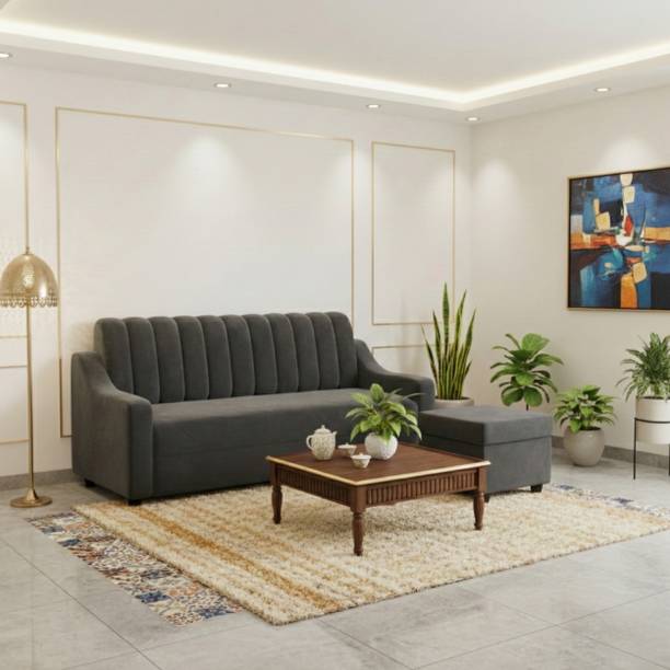 WAKESURE Premium Quality 3 Seater With Ottoman Velvet Fabric 3 + 1 Sofa Set