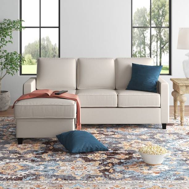 Adorn Homez Reno 3 Seater Sofa and Ottoman in Fabric - Beige Fabric 3 + 1 Sofa Set