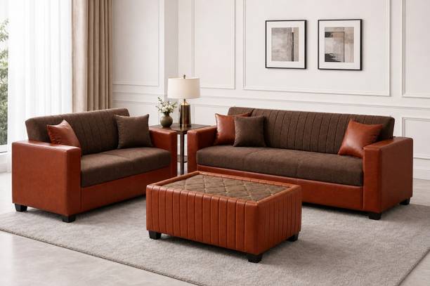 Sheijin Viva Sofa Set Red + Brown 3+2+Table Leatherette 3 + 2 + 1 Sofa Set