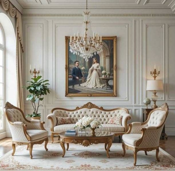 ABCD Classic Caeved Wooden Sofa Set Solid Wood 3 + 1 + 1 Sofa Set