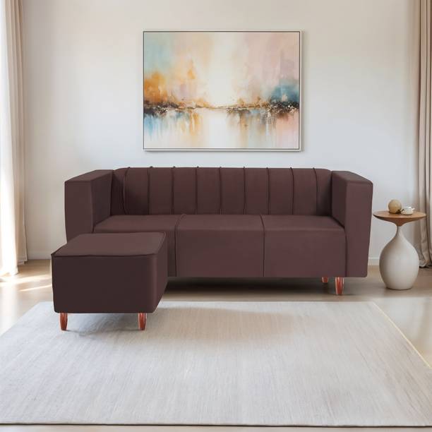 Seventh Heaven Sydney 4 Seater Sofa with Ottoman, Plush Suede Fabric: Fabric 3 + 1 Sofa Set