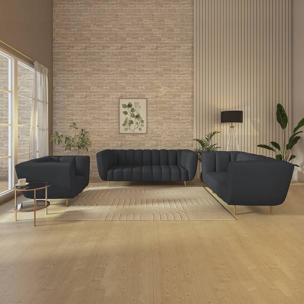 Wakeup India Mushy Premium Fabric Sofa Pocket Spring Cushion Metal Leg with Golden Polish Leg Fabric 3 + 2 + 1 Sofa Set