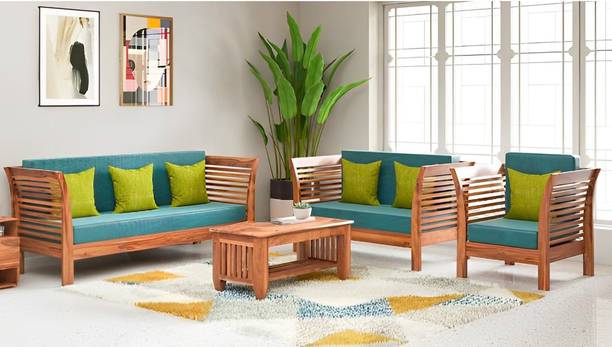 Taskwood Furniture Solid Sheesham Wood For Living Room Fabric 3 + 2 + 1 Sofa Set