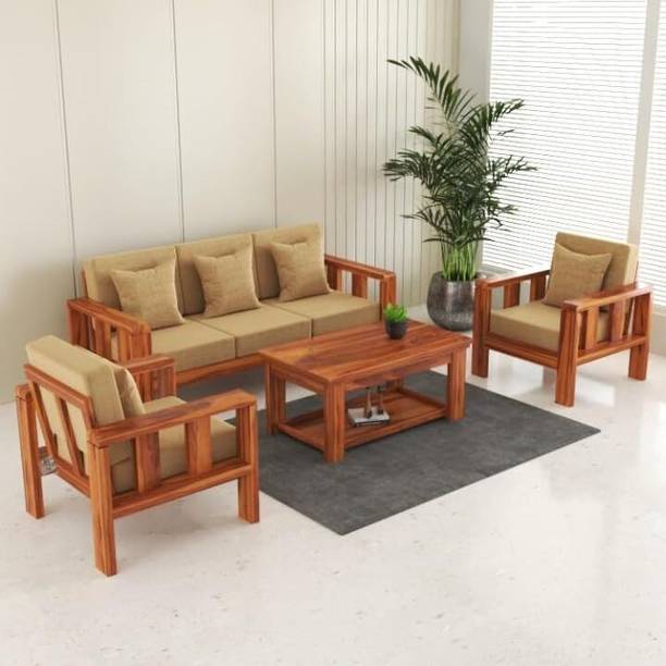 DRYLC FURNITURE Solid Sheesham Wood 3+1+1 Sofa Set For Living, Guest, Waiting Room | Fabric 3 + 1 + 1 Sofa Set