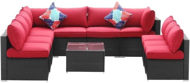 Mymigos Outdoor Wicker Conversation Sectional Furniture Sofa Set with Coffee Table Fabric 10 Seater  Sofa