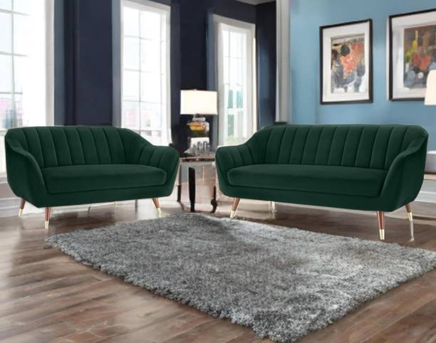 SIYARA DESIGN Velvet Upholstered Sofa Set – Style Loveseat & Couch with Gold-Tipped Legs Fabric 3 + 2 Sofa Set