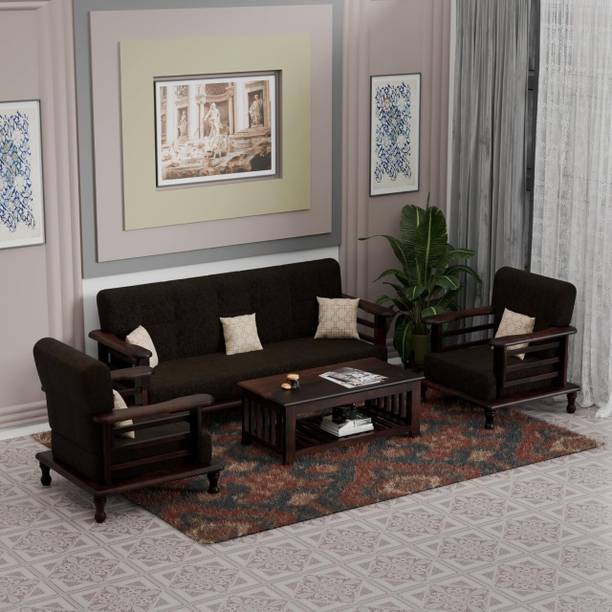 KARGAN 5 Seater Wooden Sofa Set | Traditional Handcrafted Wooden Sofa for Living Room Solid Wood 3 + 1 + 1 Sofa Set