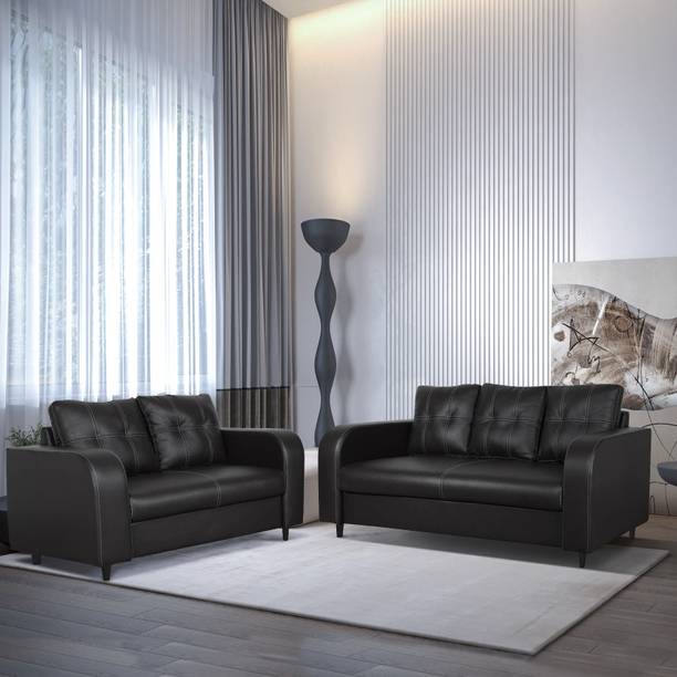 ARRA Tanaka Fully Upholstered 5 Seater Cushion Back Sofa Leatherette 3 + 2 Sofa Set