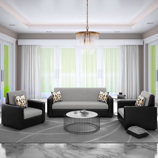 Bharat Lifestyle Tulip Fabric and Leatherette 3 + 1 + 1 Sofa Set