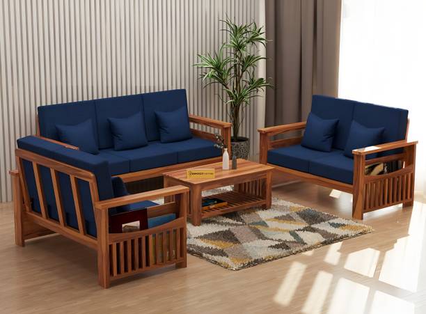 saamenia furnitures Solid Sheesham Wood 7 Seater Sofa Set { 40 Density Foam And Without Pillow } Fabric 3 + 2 + 2 Sofa Set
