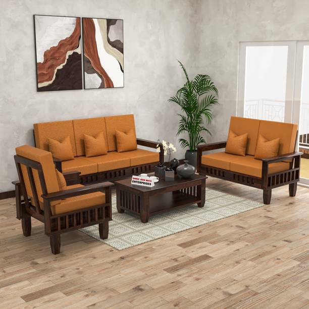 Shree Jeen Mata Enterprises KUBER Design Sheesham Wood Six Seater Sofa Set With 'DERBY' Fabric Cushion | Fabric 3 + 2 + 1 Sofa Set