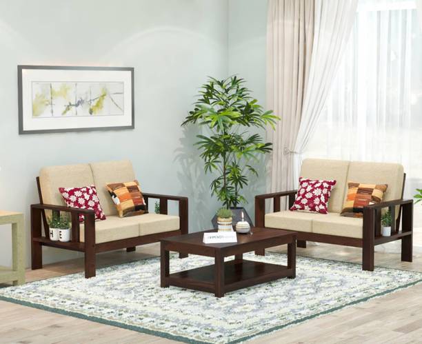 DECORWOOD Solid Sheesham Wood Four Seater Sofa Set For Living Room, Hotel Office. Fabric 2 + 2 Sofa Set