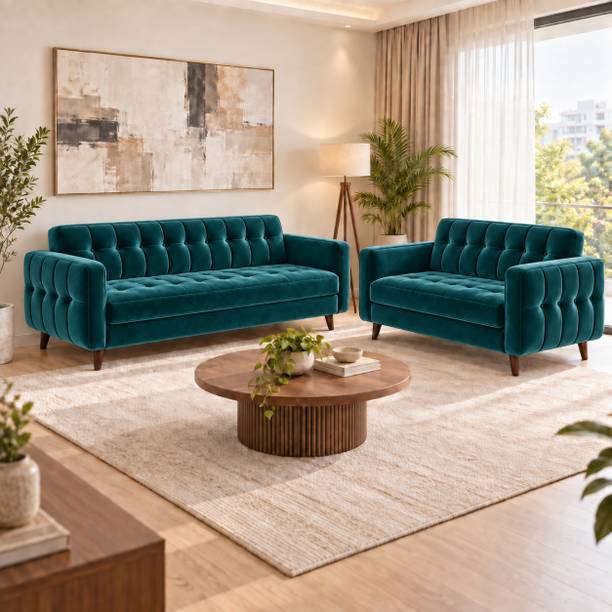 Sleepily Marcell Tufted Premium Velvet Fabric 3 + 2 Sofa Set