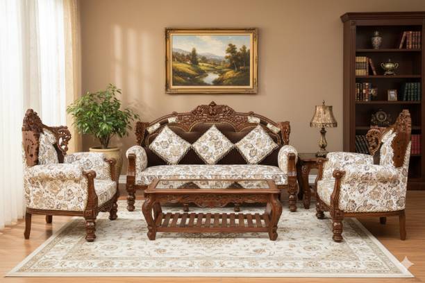 Wood Master Sre Wood Sheesham Sofa Set with Cushion Sofa Set Center Table Fabric 3 + 1 + 1 Sofa Set