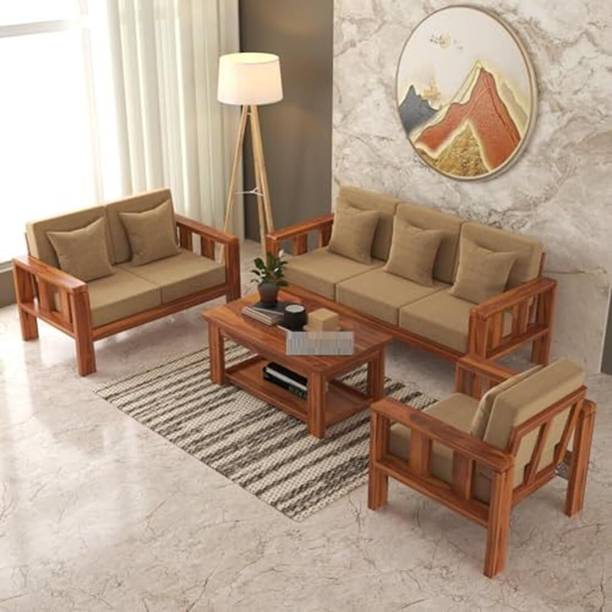 MANNAT ARTS Solid Sheesham Wood 6 Seater Sofa Set for Living Room | Wooden Sofa Set Fabric 3 + 2 + 1 Sofa Set