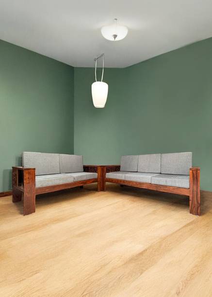 DIVESHIKA ART Solid Sheesham Wood Five Seater Sofa Set With CNC Cut Design For Living Room || Fabric 3 + 2 Sofa Set