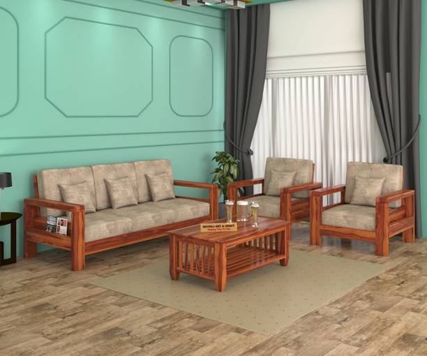 NATRAJ ART & CRAFT Sheesham Solid Wood 5 Seater Sofa Set for Living Room Home & Office | Sofa Set Fabric 3 + 1 + 1 Sofa Set