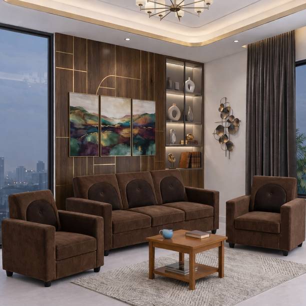 gnanitha Classic Velvet Fabric 3 + 1 + 1 Sofa Set