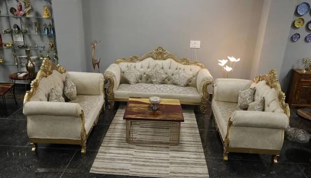 alishaank ROYAL MAHARAJA 7 Seater Sofa Set For Living Room Home & Office SILK Fabric 3 + 2 + 2 Sofa Set