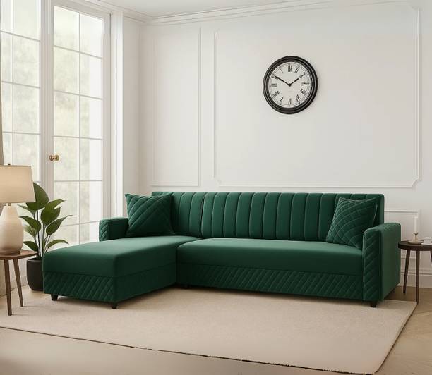 WAKESURE Premium Quality L Shape LHS 6 Seater Velvet Fabric 3 + 2 + 1 Sofa Set