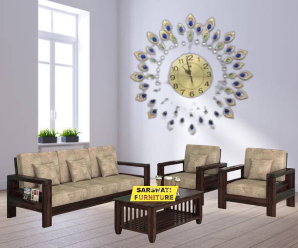 sarswatifurniture Solid Sheesham Wood Five Seater Sofa Set For Living Room, Fabric 3 + 1 + 1 Sofa Set