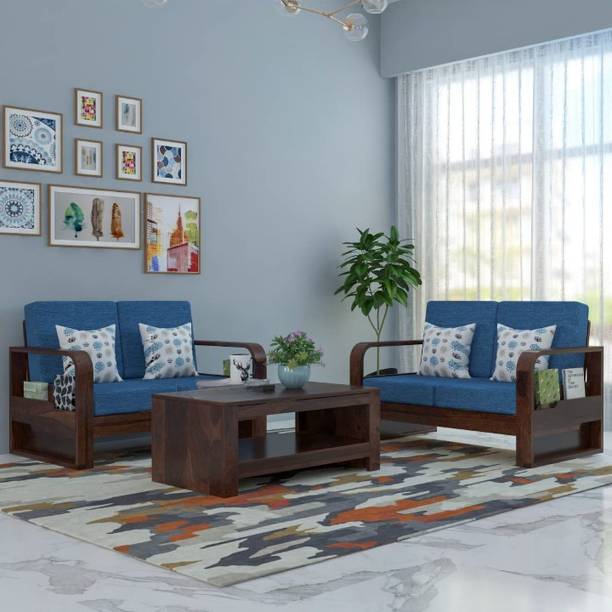 Divine Arts Solid Sheesham Wood 4 Seater Sofa Set For Living Room / Office| Fabric 2+2 Fabric 2 + 2 Sofa Set