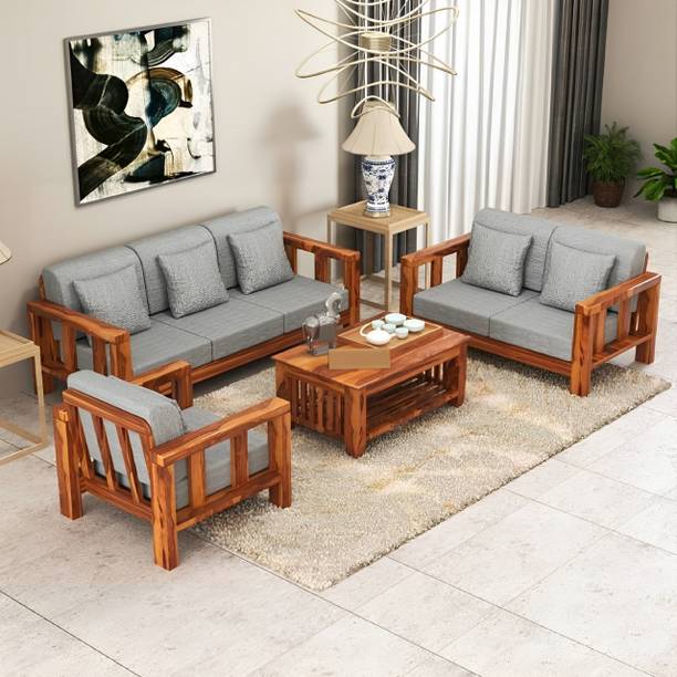 DECORWOOD Solid Sheesham Wood Six Seater Sofa Set For Living Room, Hotel Office. Fabric 3 + 2 + 1 Sofa Set