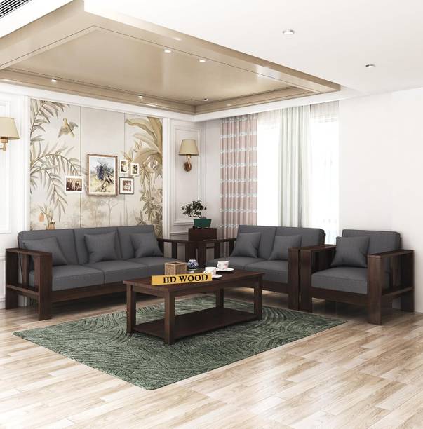 HDWOOD Solid Sheesham Wood For Living Room/ Office/ Guest Room Fabric 3 + 2 + 1 Sofa Set