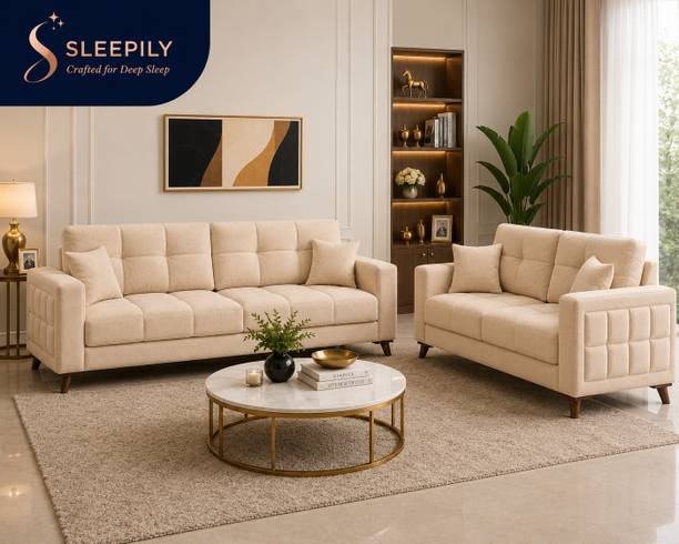 Sleepily Elan Premium Modern Fabric sofa set with cushioned seating for Living room. Fabric 3 + 2 Sofa Set