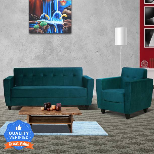 ARRA Remo 4 Seater Sofa Green Fabric 3 + 1 Sofa Set