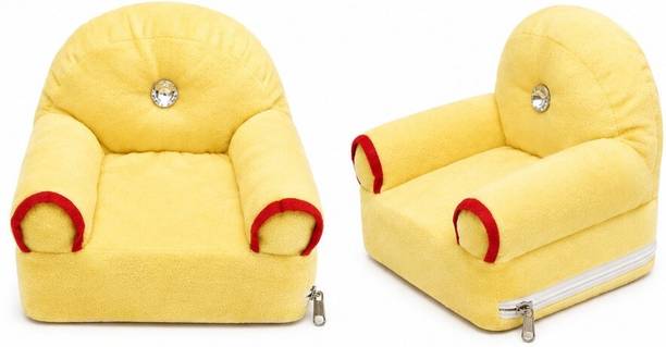 POORAN CHAND KANTHI MALA Laddu Gopal Premium Velvet Sofa Singhasan (Yellow) Fabric 2 + 1 + 1 Sofa Set