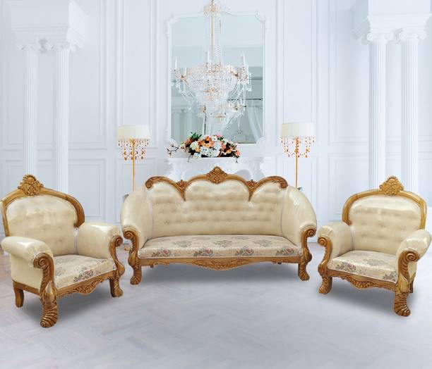 MAM ENTERPRISE Wood Sofa Set for Home Living Room Wooden Sofa Fabric 3 + 1 + 1 Sofa Set
