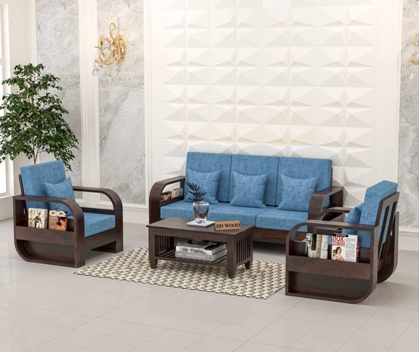 HDWOOD COMFY Solid Sheesham Wood Five Seater Sofa Set With Round Arms & Pocket Storage| Fabric 3 + 1 + 1 Sofa Set