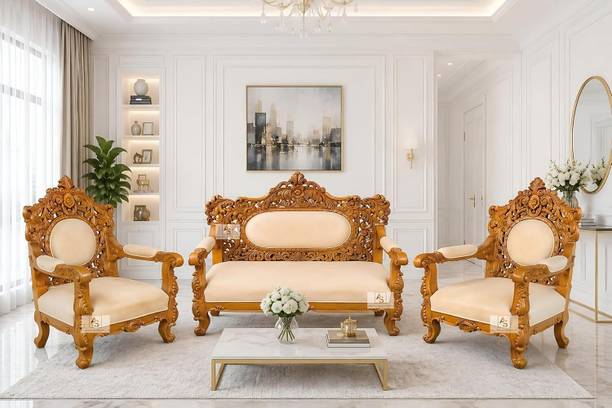 AS Wooden Handicraft Royal Carved Luxury Traditional Design for Living Room Solid Wood 3 + 1 + 1 Sofa Set