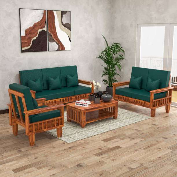 Shree Jeen Mata Enterprises KUBER Design Sheesham Wood Six Seater Sofa Set With 'DERBY' Fabric Cushion | Fabric 3 + 2 + 1 Sofa Set