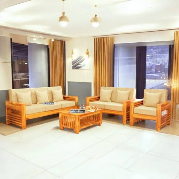 WhiteBeard Original Sheesham Wood 6 Seater Sofa Home/Office/Gest Room/5 Year Brand Warrenty Fabric 3 + 2 + 1 Sofa Set