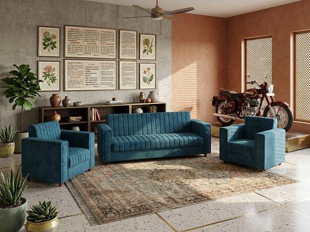SNUZSPACE Vento Premium Velvet fabric with Modern Space-Saving Design Fabric 3 + 1 + 1 Sofa Set