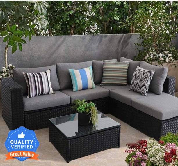Flipkart Perfect Homes Rattan & Wicker 5 Seater Sofa Set with Table for Garden Patio Furniture Sofa Set Leatherette 2 + 2 Sofa Set