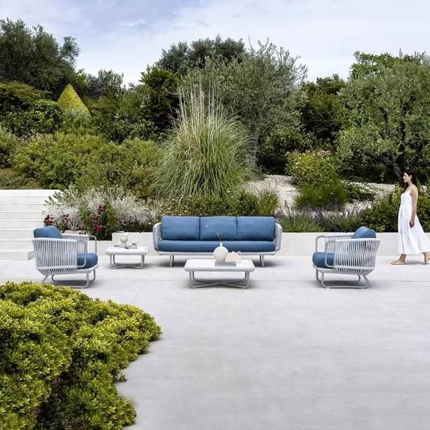 BRISHI Braid & Rope 5 Seater Outdoor/Balcony Sofa Set with Cushion and Center Table Fabric 3 + 1 + 1 Sofa Set