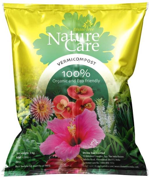 Divine Tree Nature Care Organic Vermicompost Fertilizer Manure for Plants (1 Kg) Manure, Potting Mixture, Soil