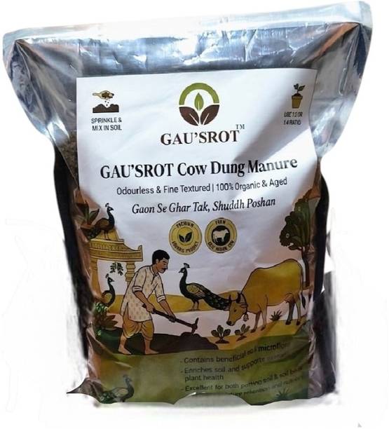 GAU'SROT Cow Dung Manure for Plants 1 Kg | Gobar Khaad | Organic Fertilizer for Gardening Fertilizer