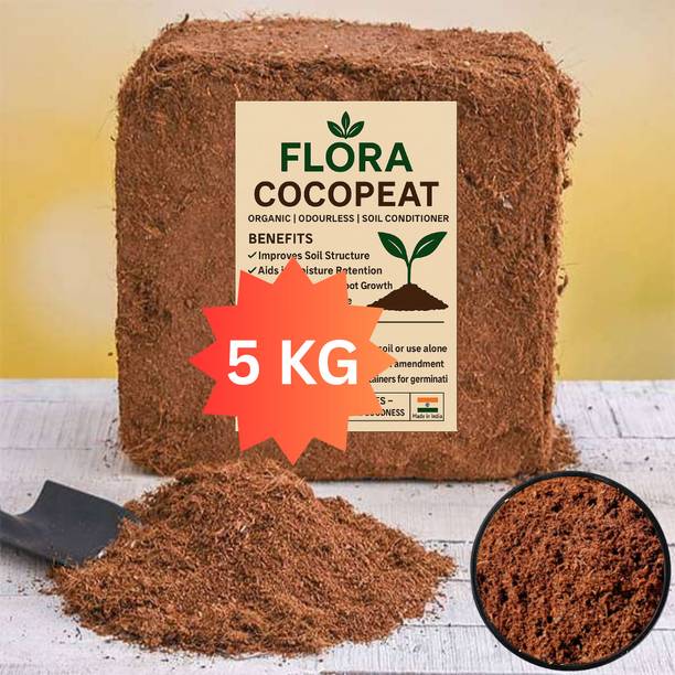 Flora Mart Cocopeat Compost for Plants 5 kg Dry Powder with Low EC Coco Peat for Gardening Manure, Potting Mixture, Fertilizer